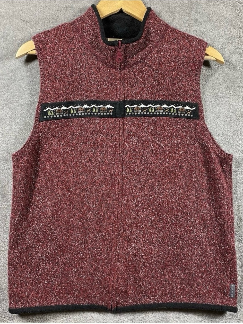 Woolrich Vest Womens L Cranberry Full Zip  Cardigan Christmas Winter Holiday